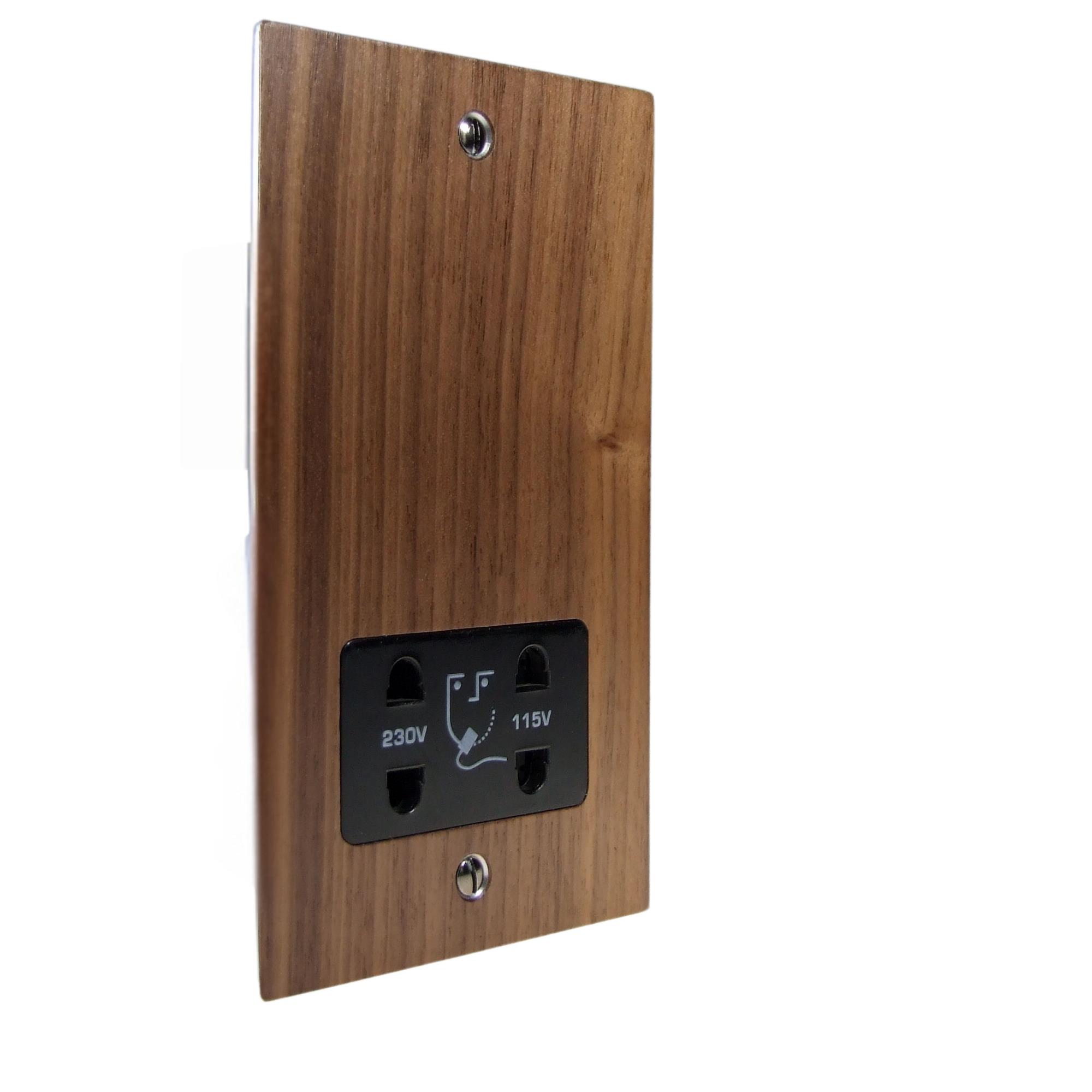 Walnut Veneer Dual Voltage Shaver Socket Black