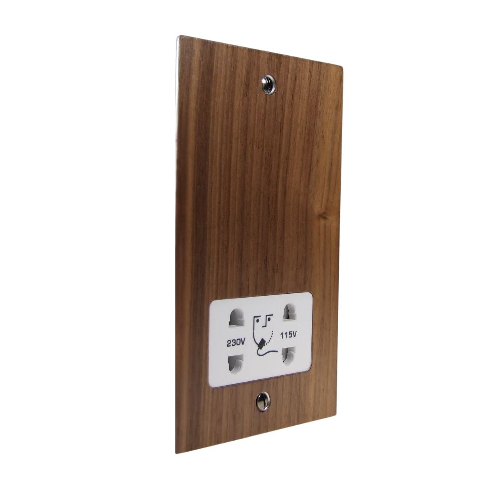 Walnut Veneer Dual Voltage Shaver Socket White