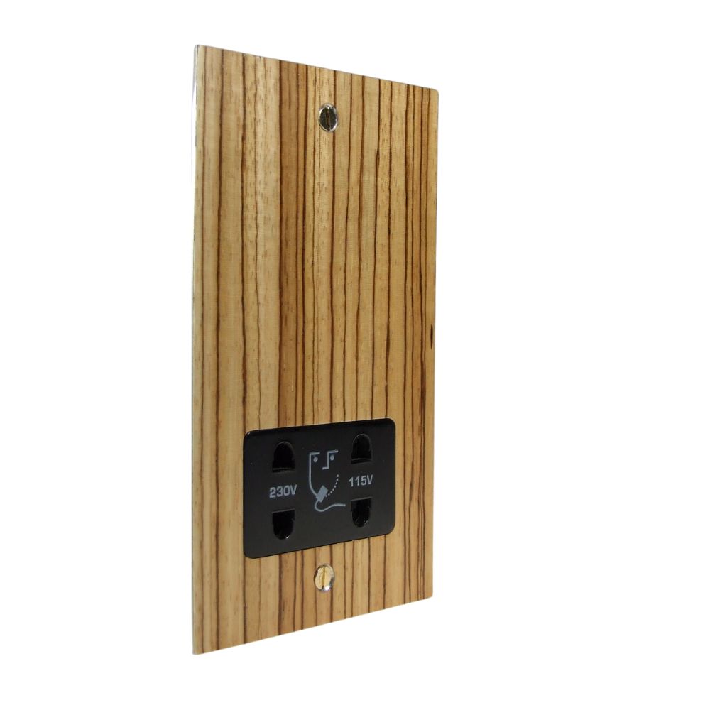 Zebranno Veneer Dual Voltage Shaver Socket Black