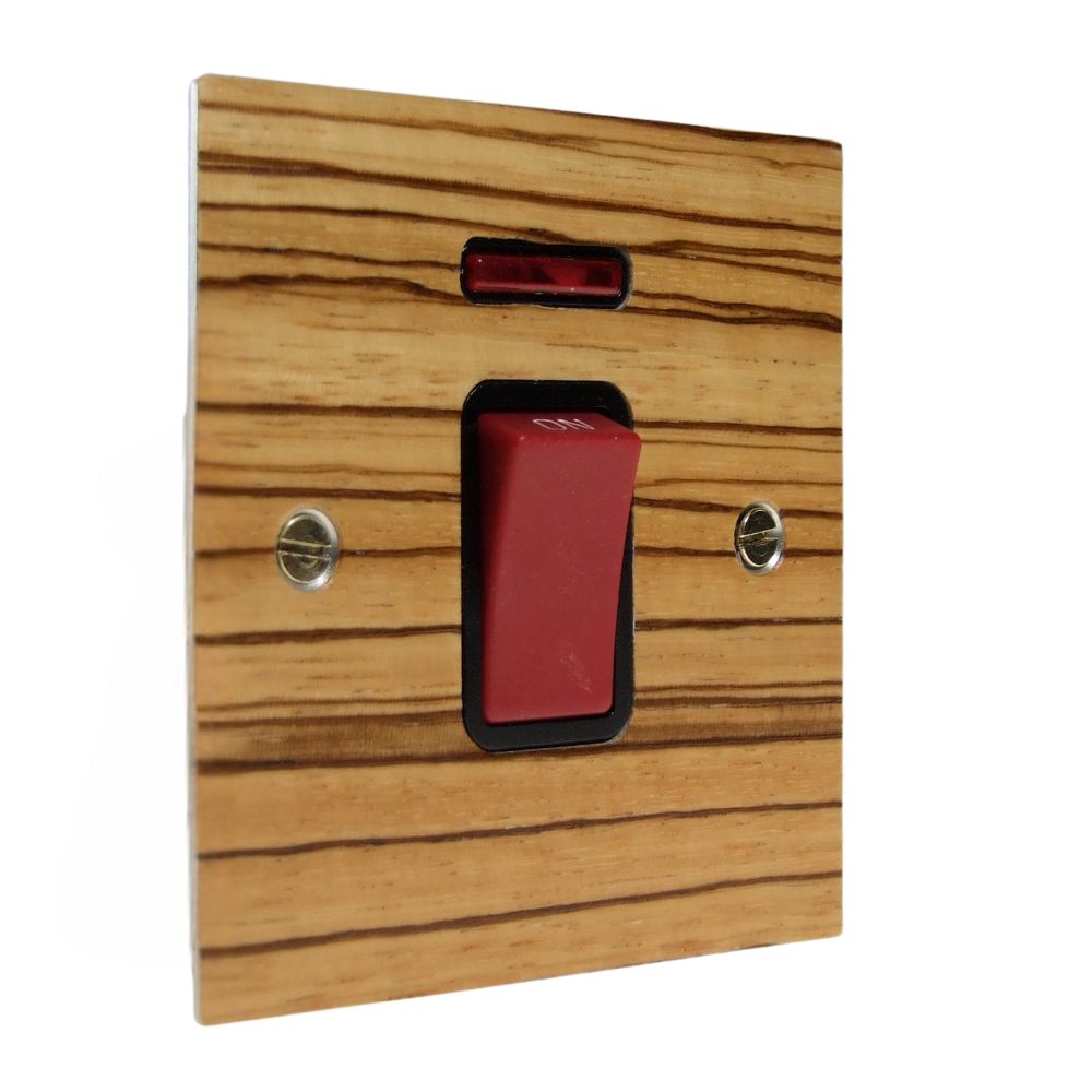 Zebranno Veneer Double Pole Cooker Switch on a Single Plate Black
