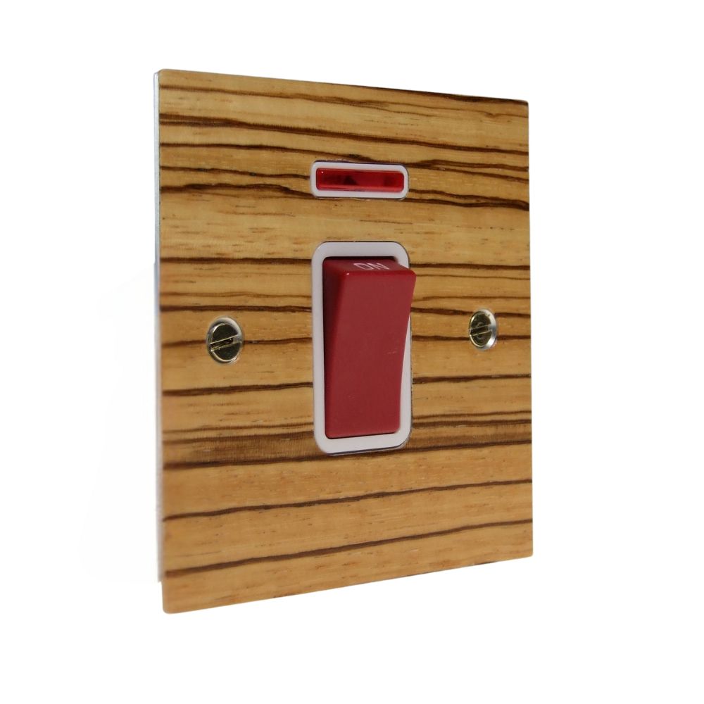 Zebranno Veneer Double Pole Cooker Switch on a Single Plate White