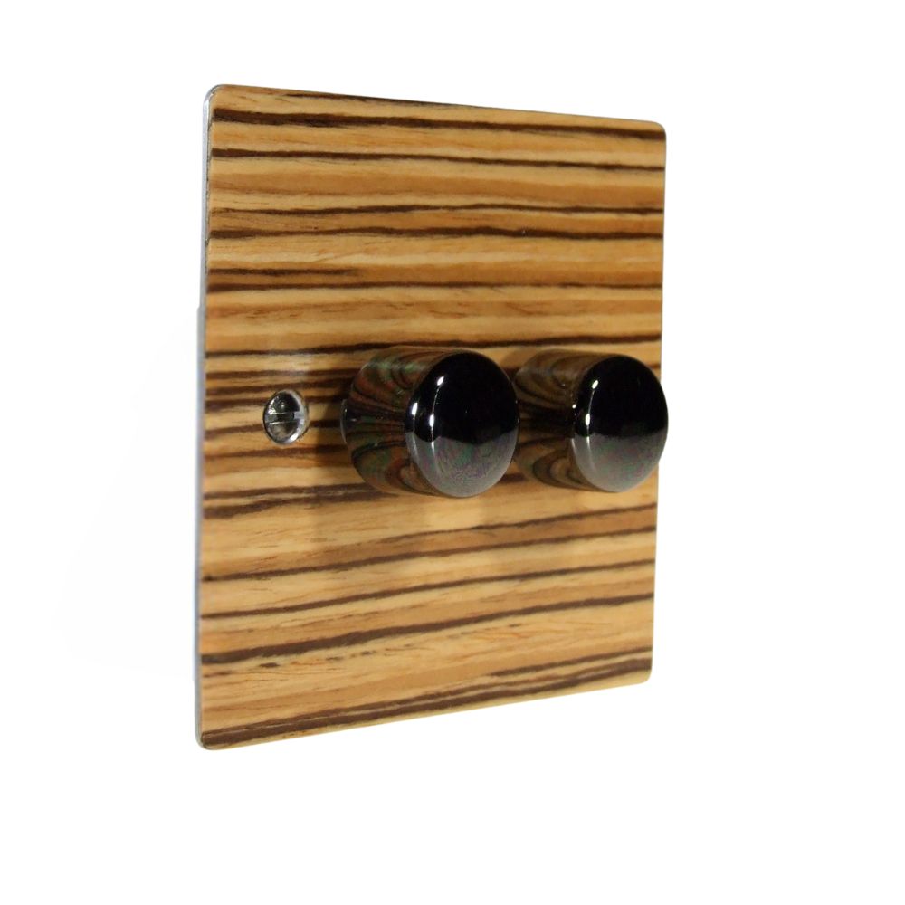 Zebranno Veneer Double LED Dimmer Light Switch Black Nickel Caps