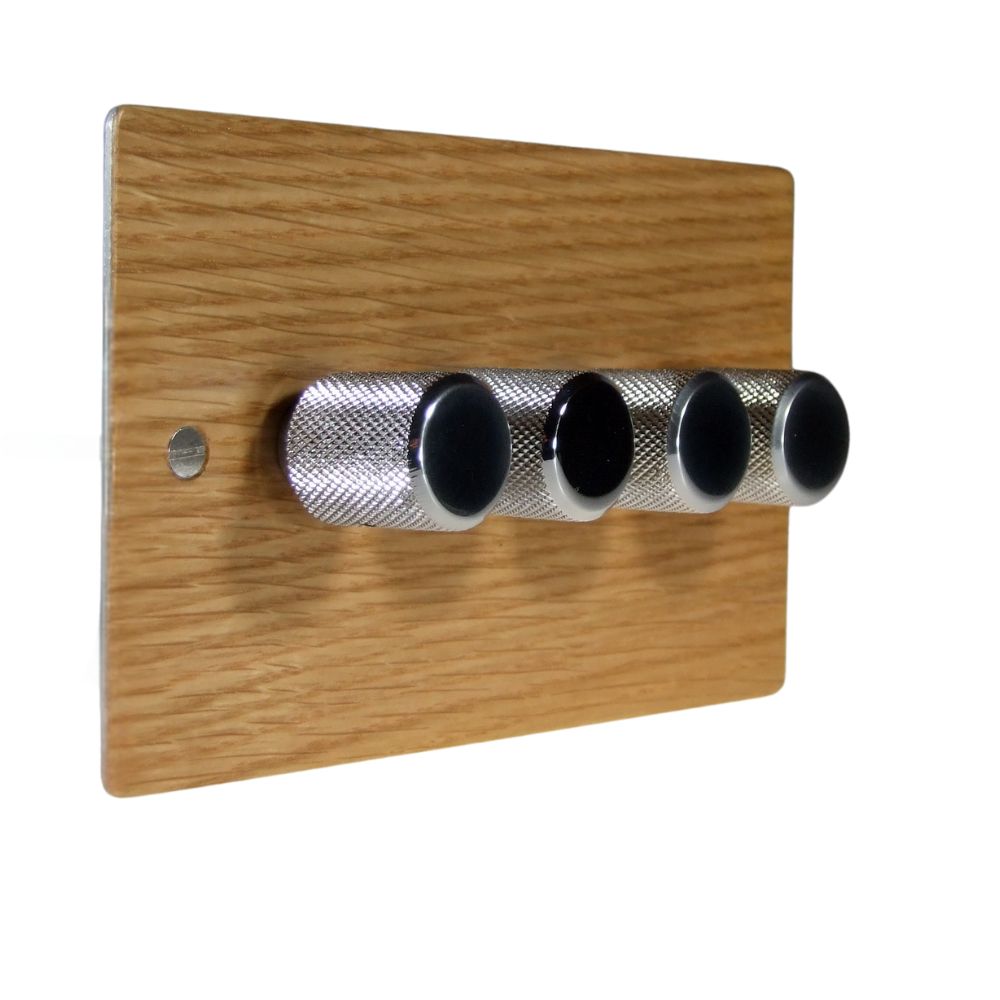 Oak Veneer 4 LED Dimmer Switch Retro Chrome Caps