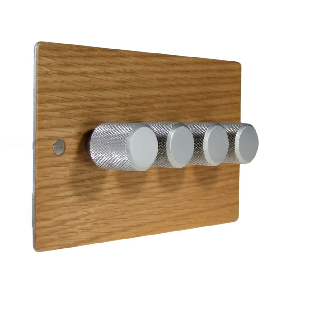 Oak Veneer 4 LED Dimmer Switch Retro Satin Caps