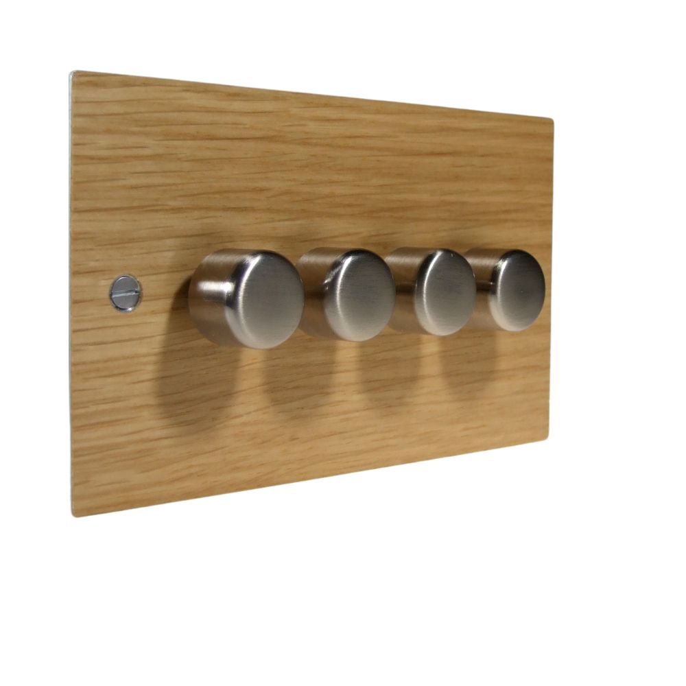 Oak Veneer 4 LED Dimmer Switch Satin Stainless Caps