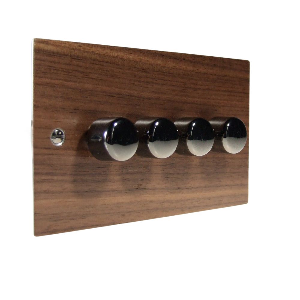 Walnut Veneer 4 250W Dimmer Light Switch Black Nickel Caps
