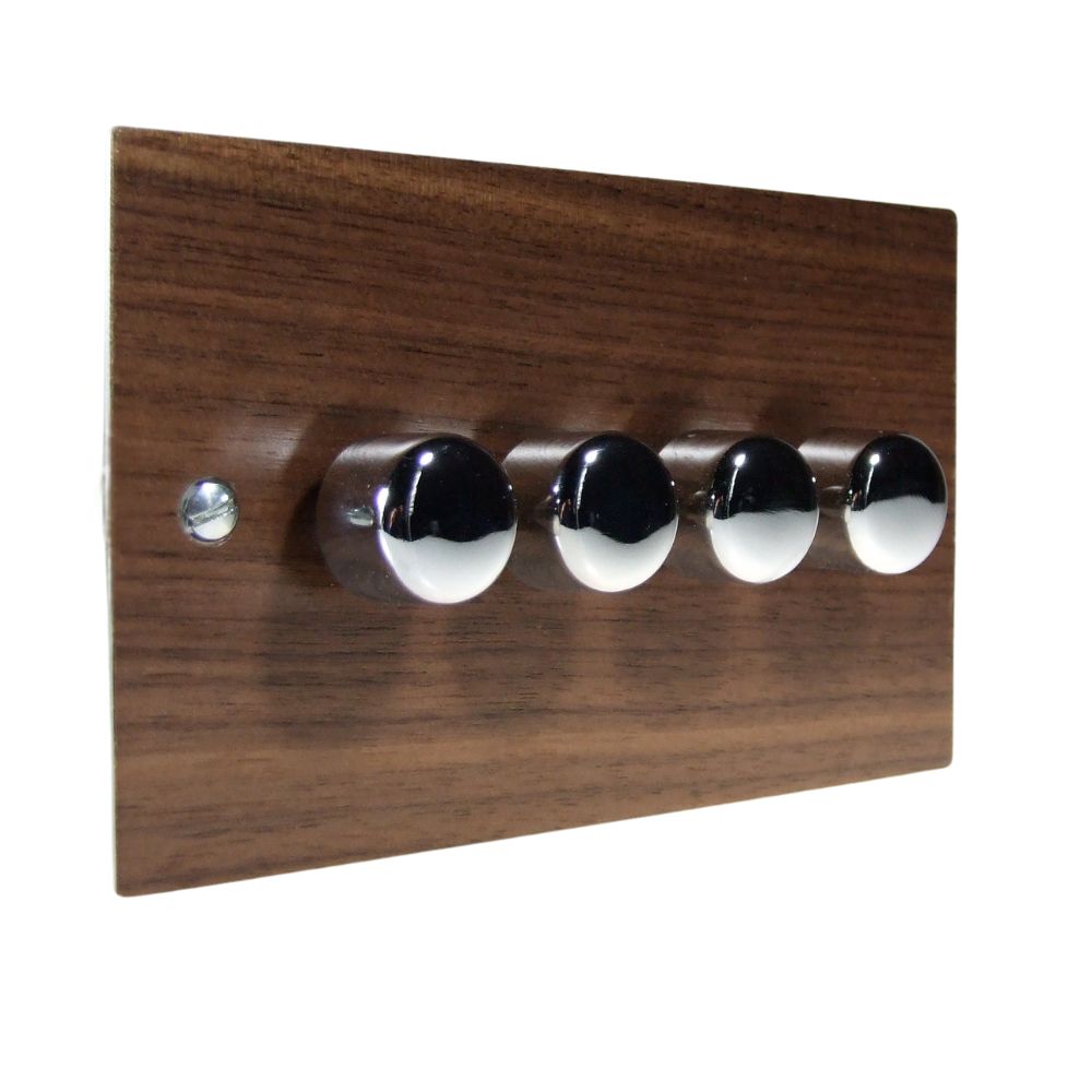 Walnut Veneer 4 LED Dimmer Switch Polished Chrome Caps