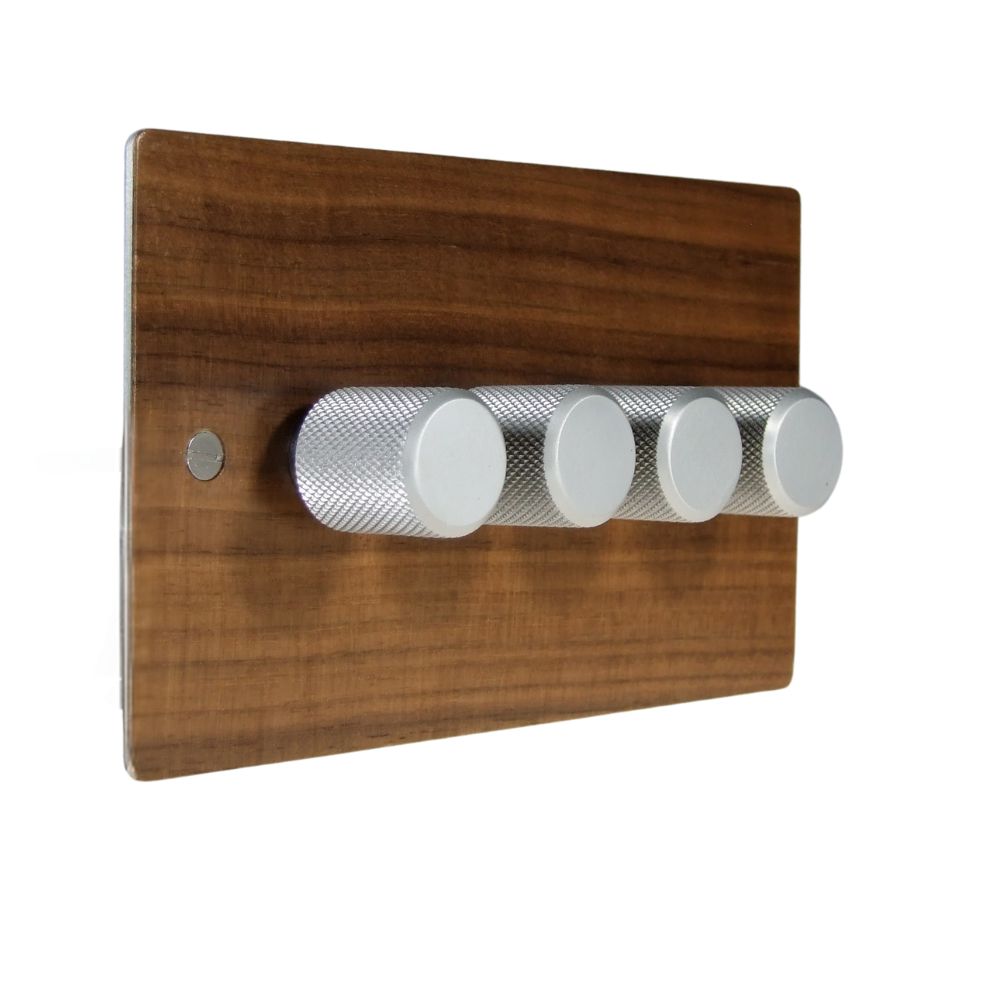 Walnut Veneer 4 LED Dimmer Switch Retro Satin Caps