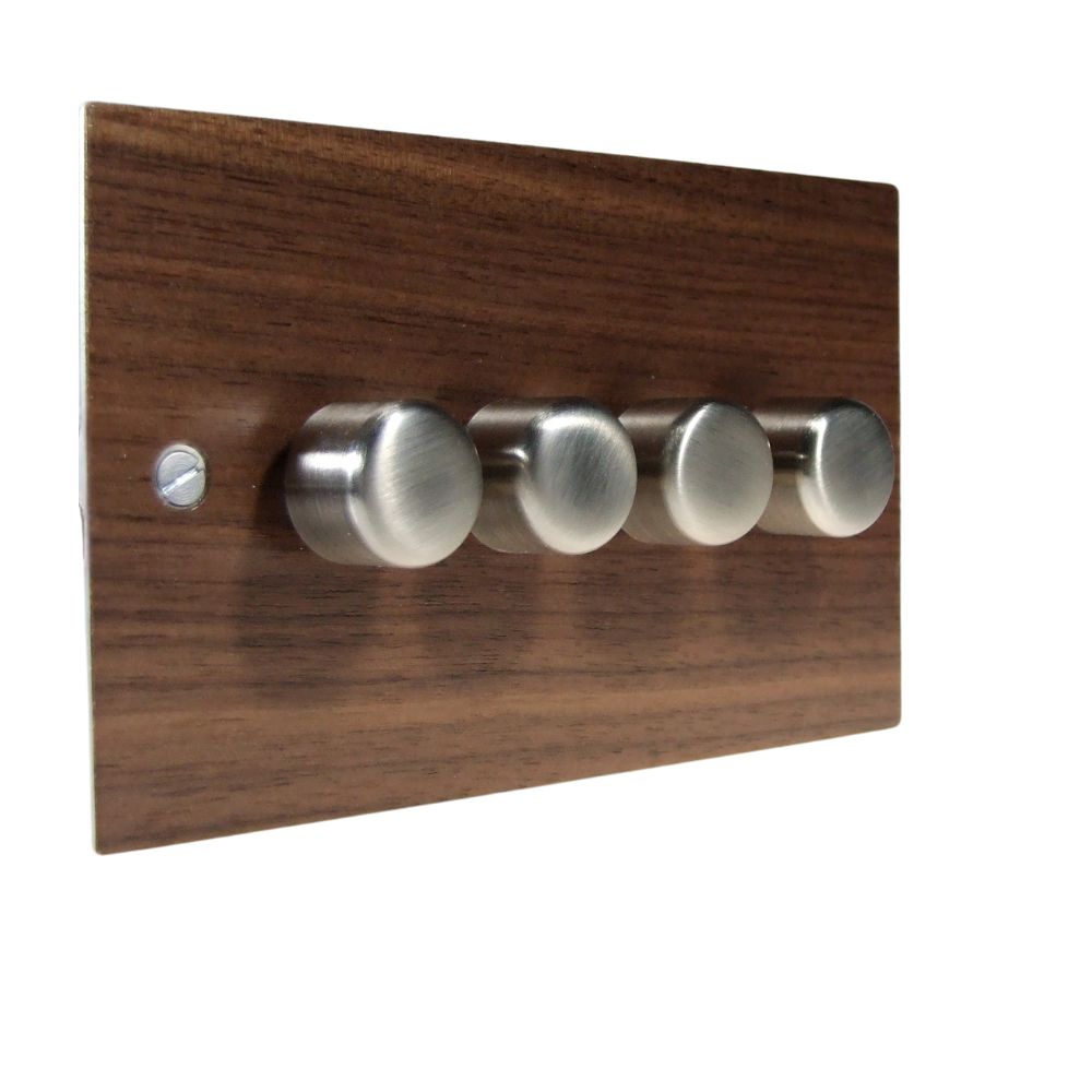 Walnut Veneer 4 LED Dimmer Switch Satin Stainless Caps
