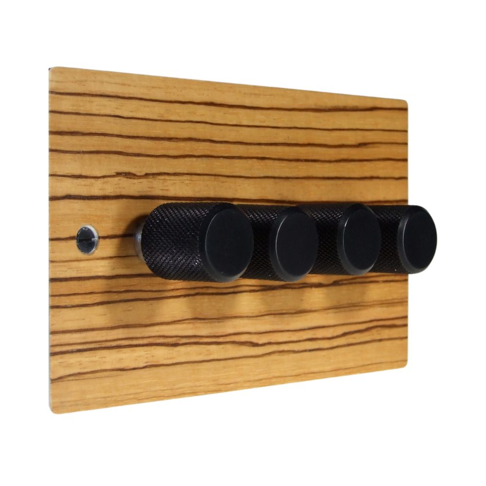 Zebranno Veneer 4 250W Dimmer Light Switch Retro Black Caps