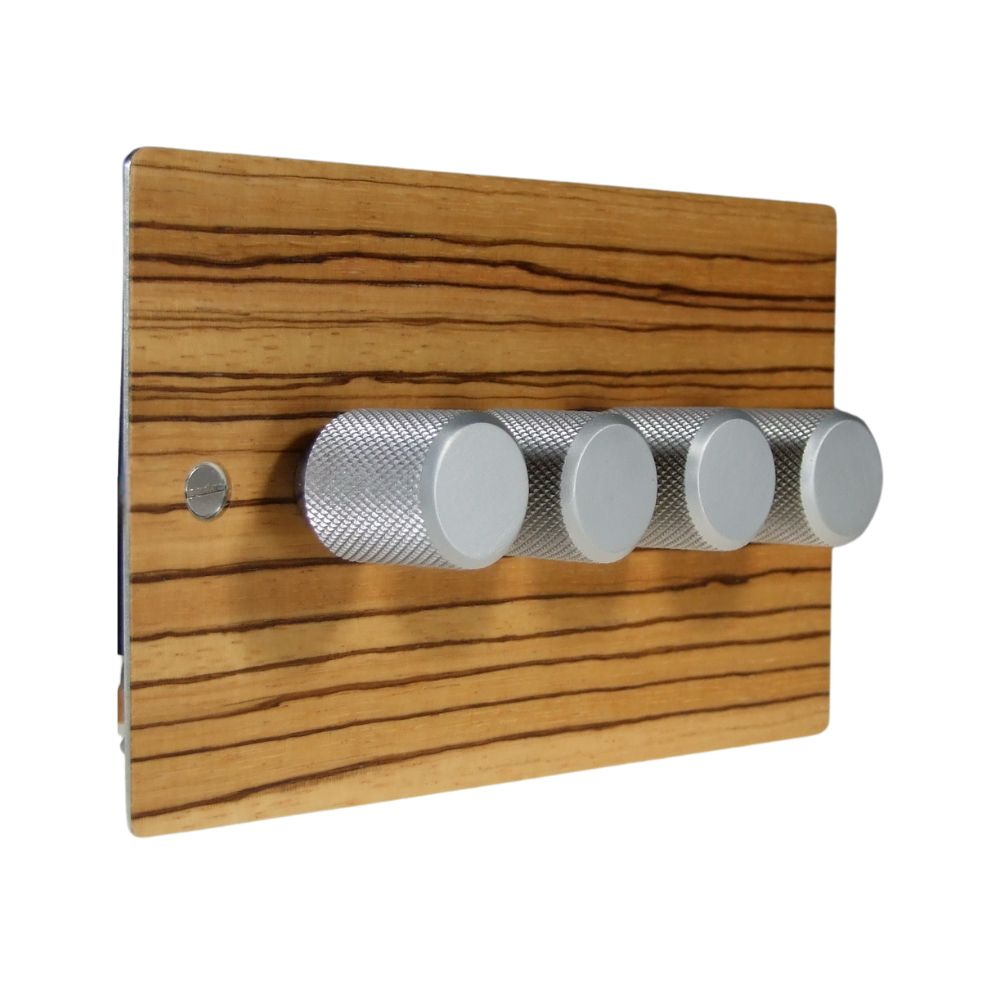 Zebranno Veneer 4 250W Dimmer Light Switch Retro Stainless Caps