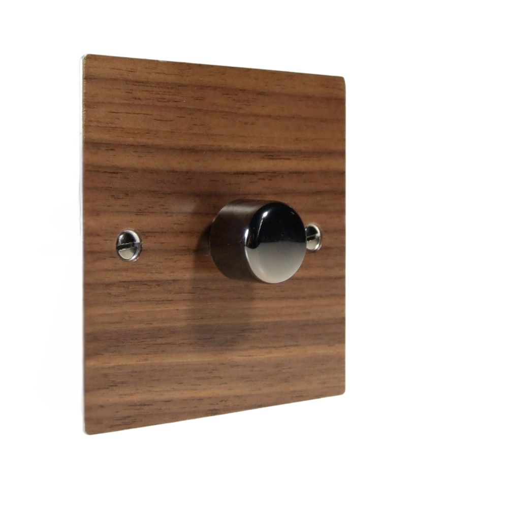 Walnut Veneer Single Fan Control Dimmer Black Nickel Caps