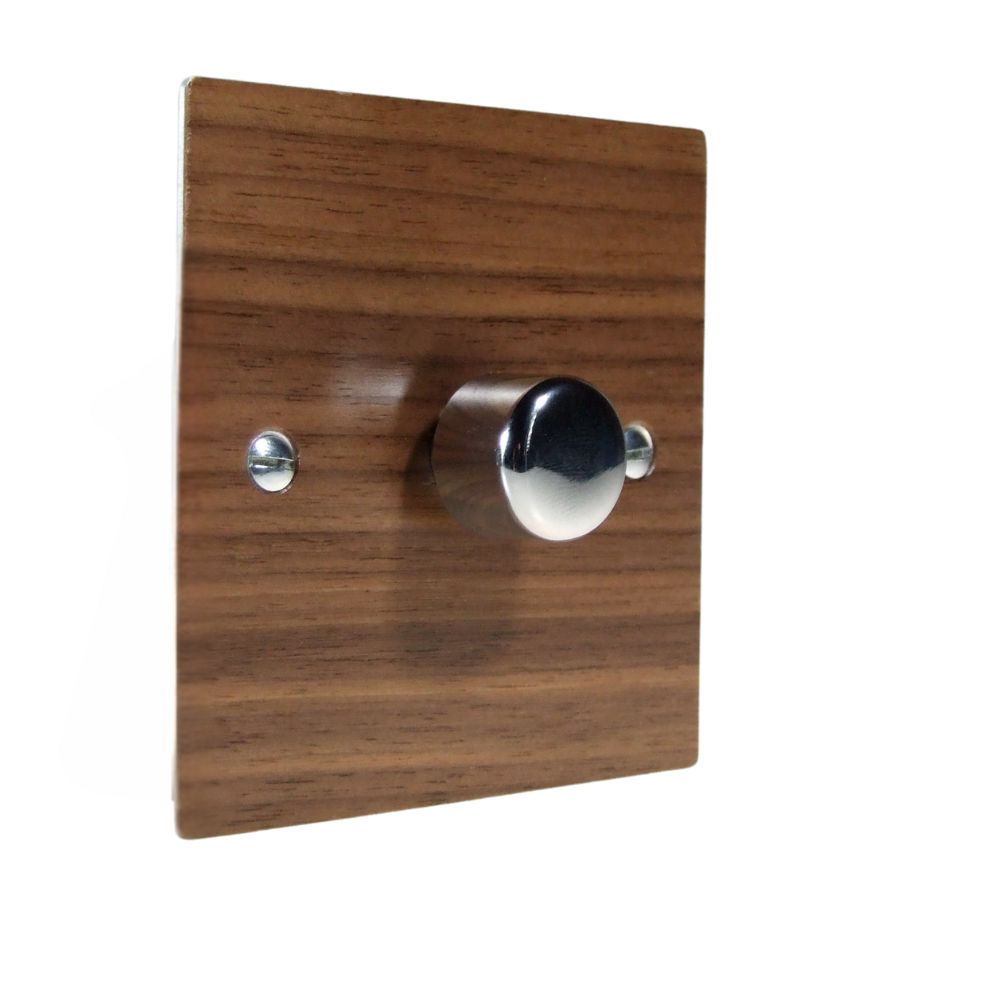 Walnut Veneer Single Fan Control Dimmer Polished Chrome Caps