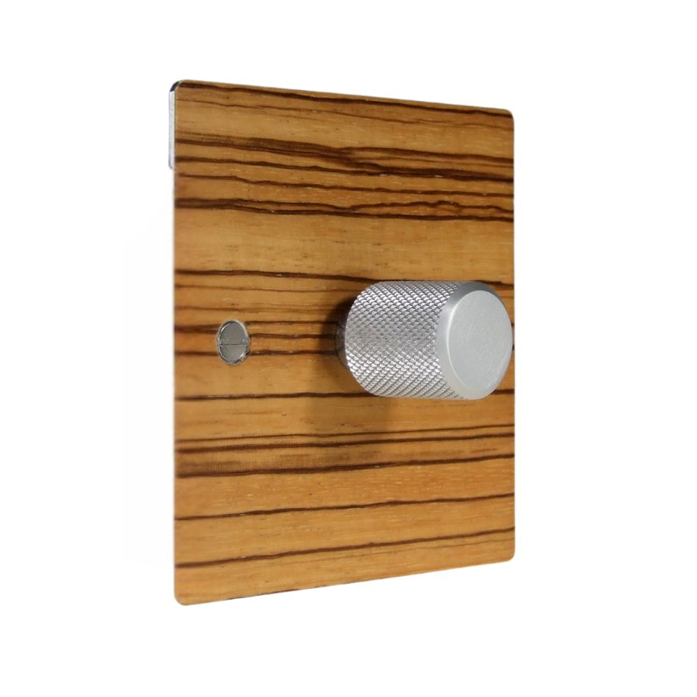 Zebranno Veneer Single 400W Dimmer Light Switch on Twin Plate Retro Stainless Caps