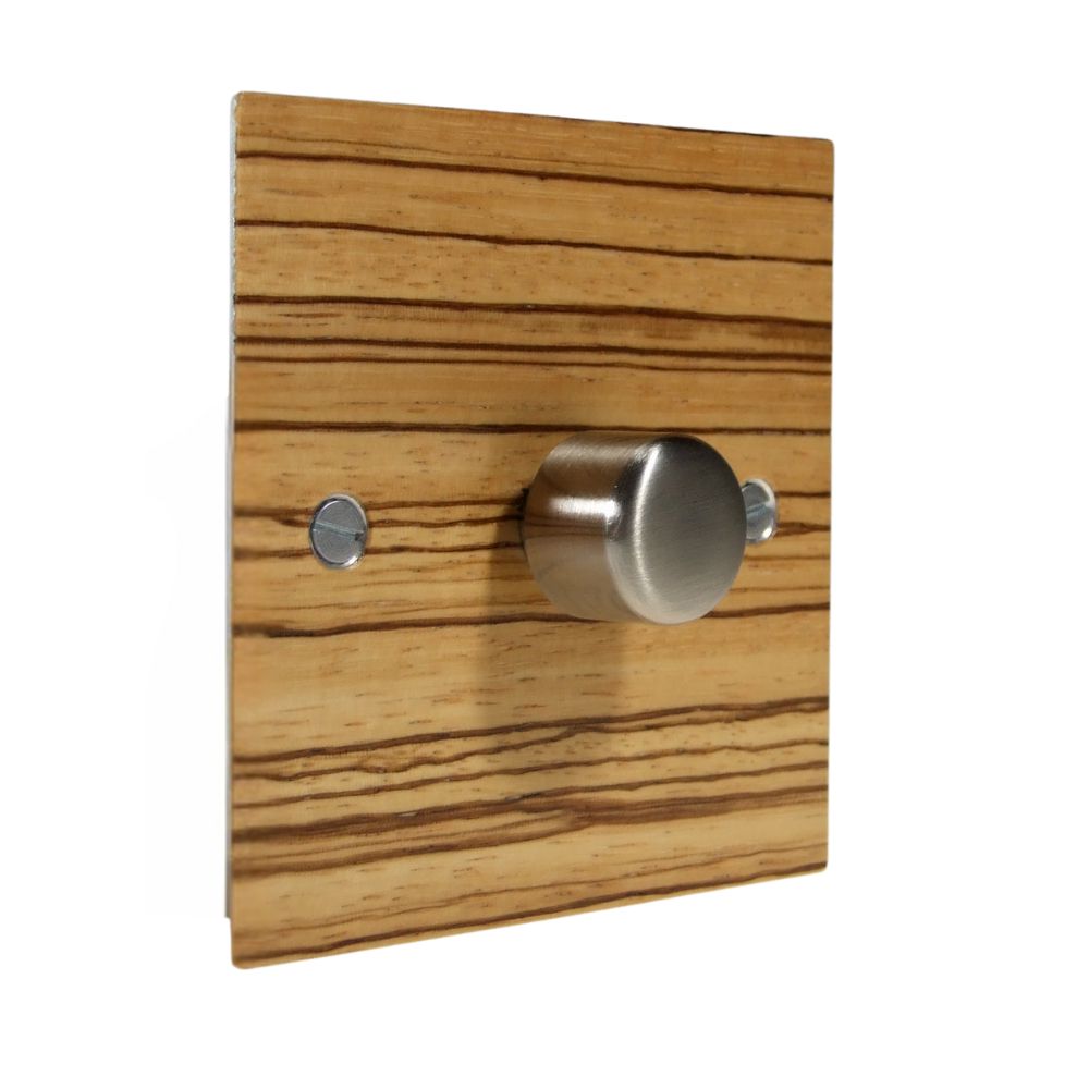 Zebranno Veneer Single LED Dimmer Light Switch Satin Stainless Caps