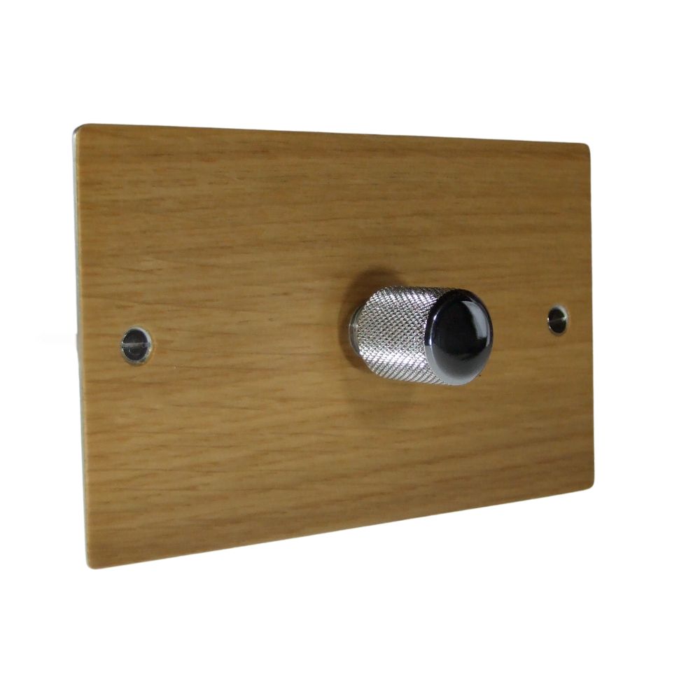 Oak Veneer Single 400W Dimmer Light Switch on Twin Plate Retro Chrome Caps