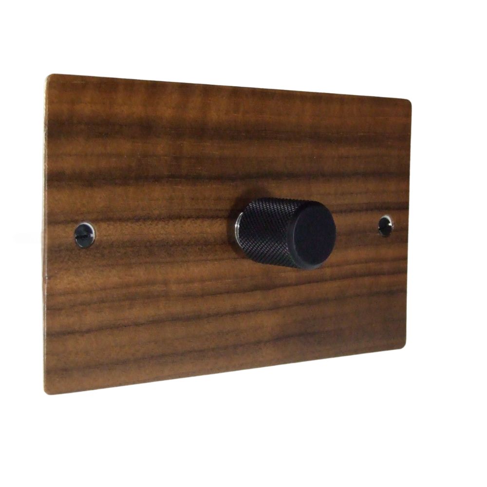 Walnut Veneer Single 400W Dimmer Light Switch Retro Black Caps