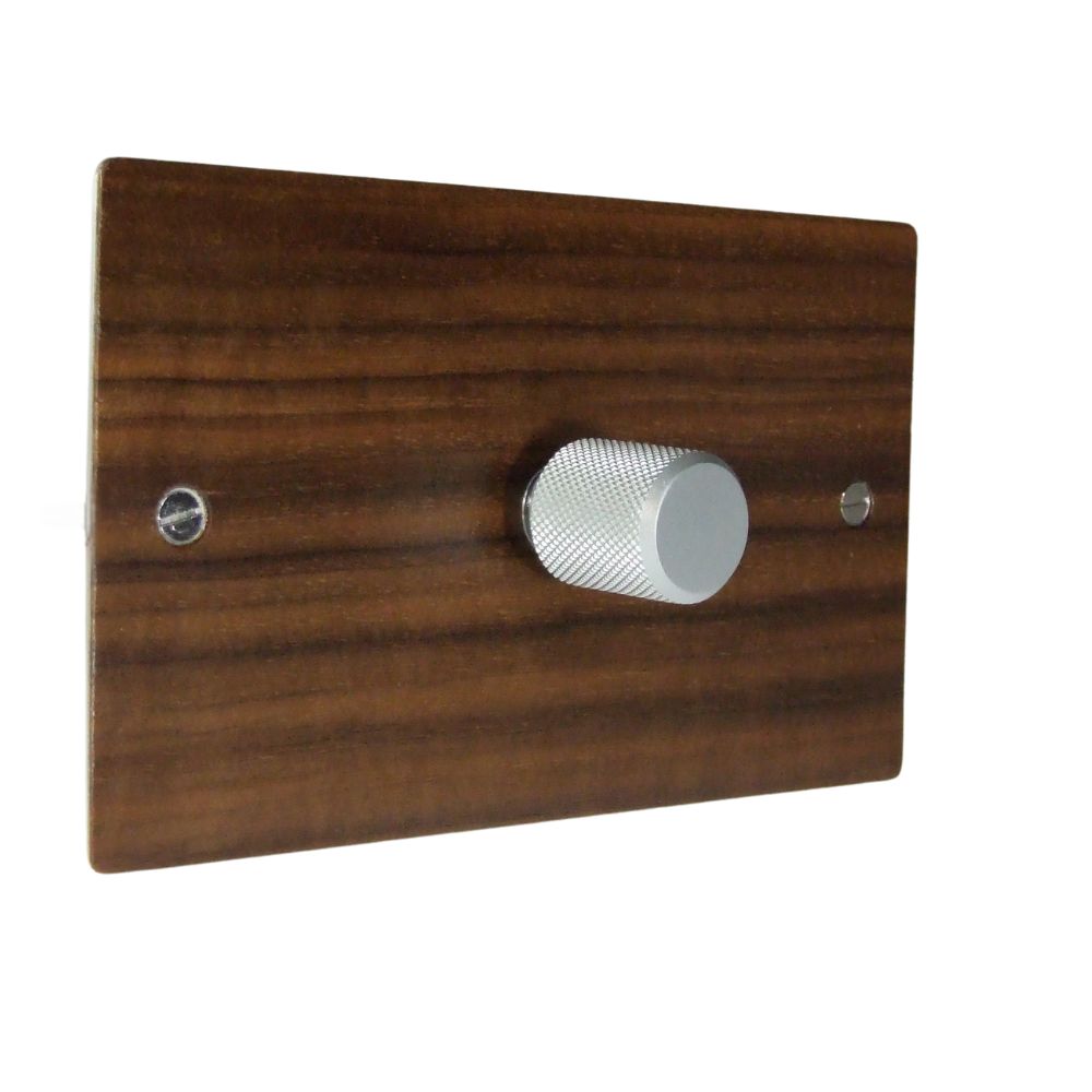 Walnut Veneer Single 400W Dimmer Light Switch Retro Stainless Caps