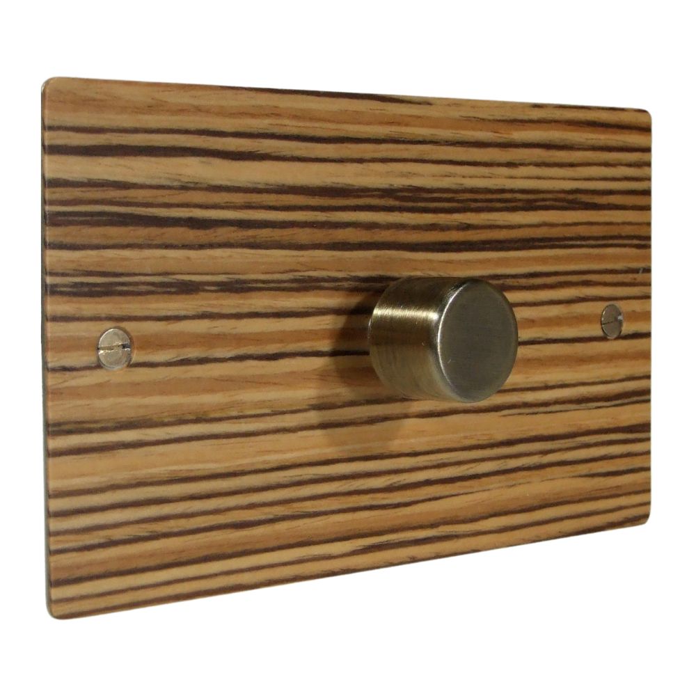 Zebranno Veneer Single 400W Dimmer Light Switch Antique Brass Caps