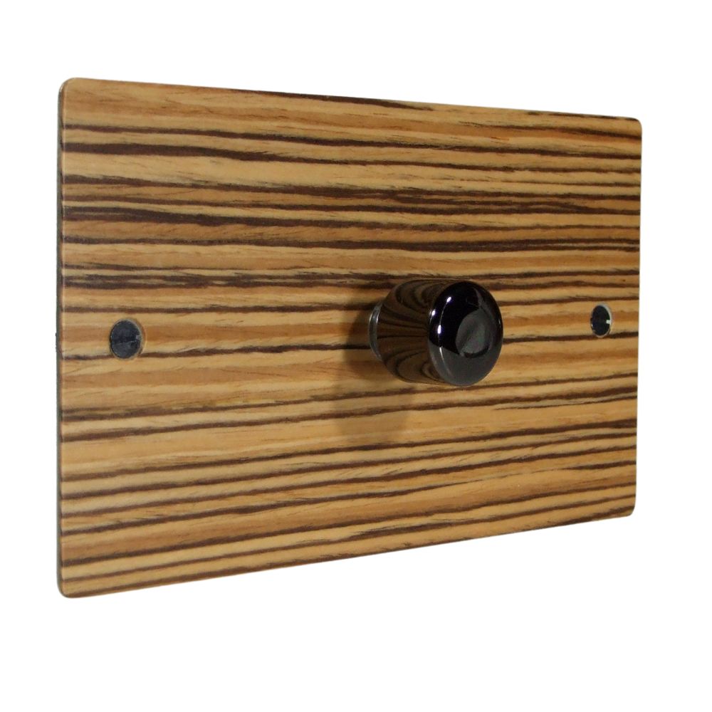 Zebranno Veneer Single 400W Dimmer Light Switch Black Nickel Caps