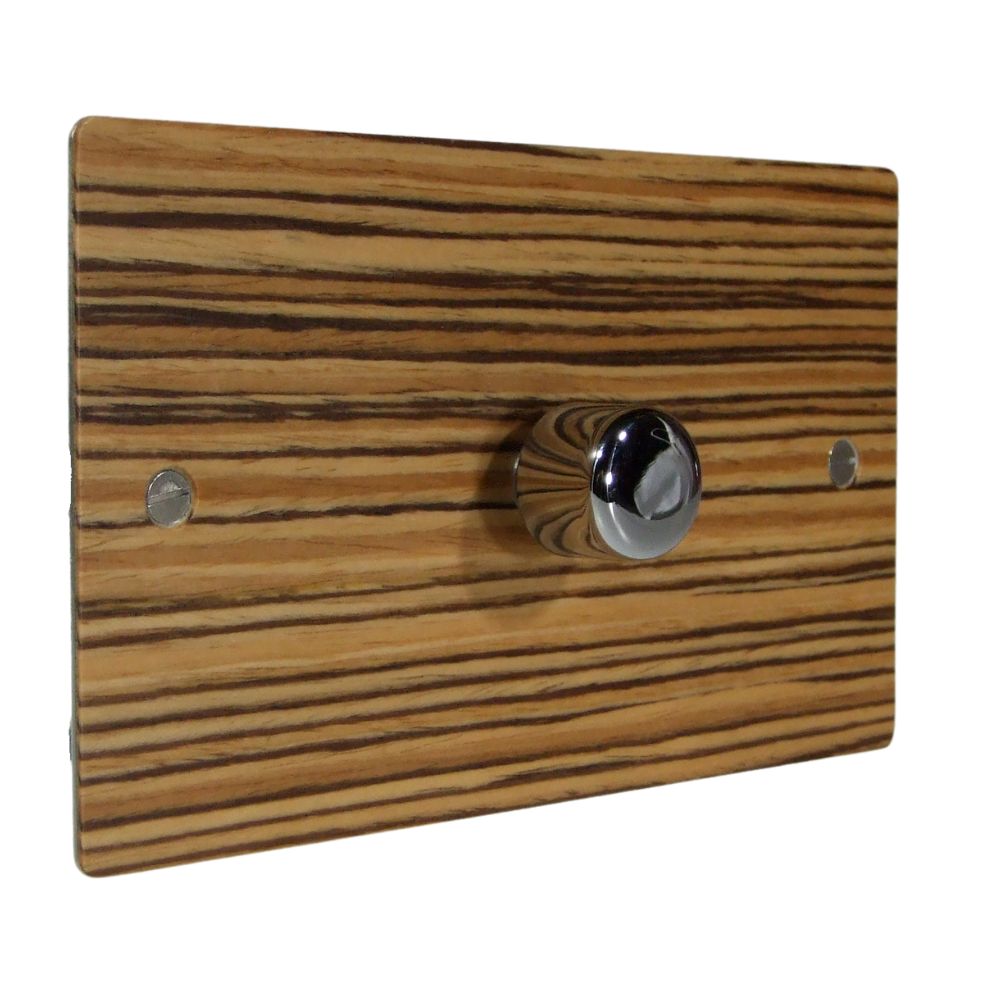 Zebranno Veneer Single 400W Dimmer Light Switch Polished Chrome Caps