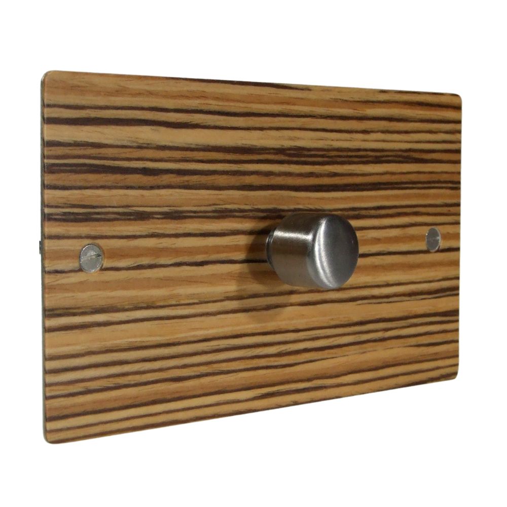 Zebranno Veneer Single 400W Dimmer Light Switch Satin Stainless Caps