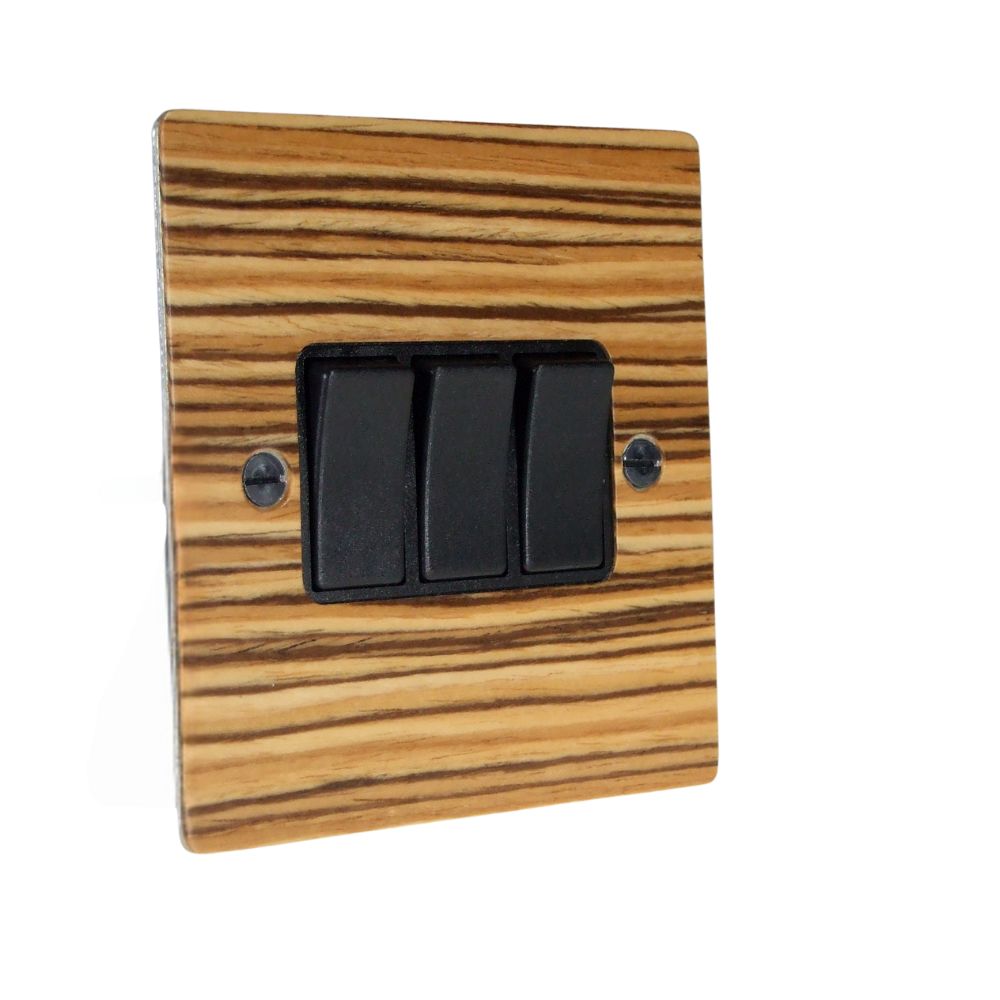 Zebranno Veneer Triple Light Switch Black