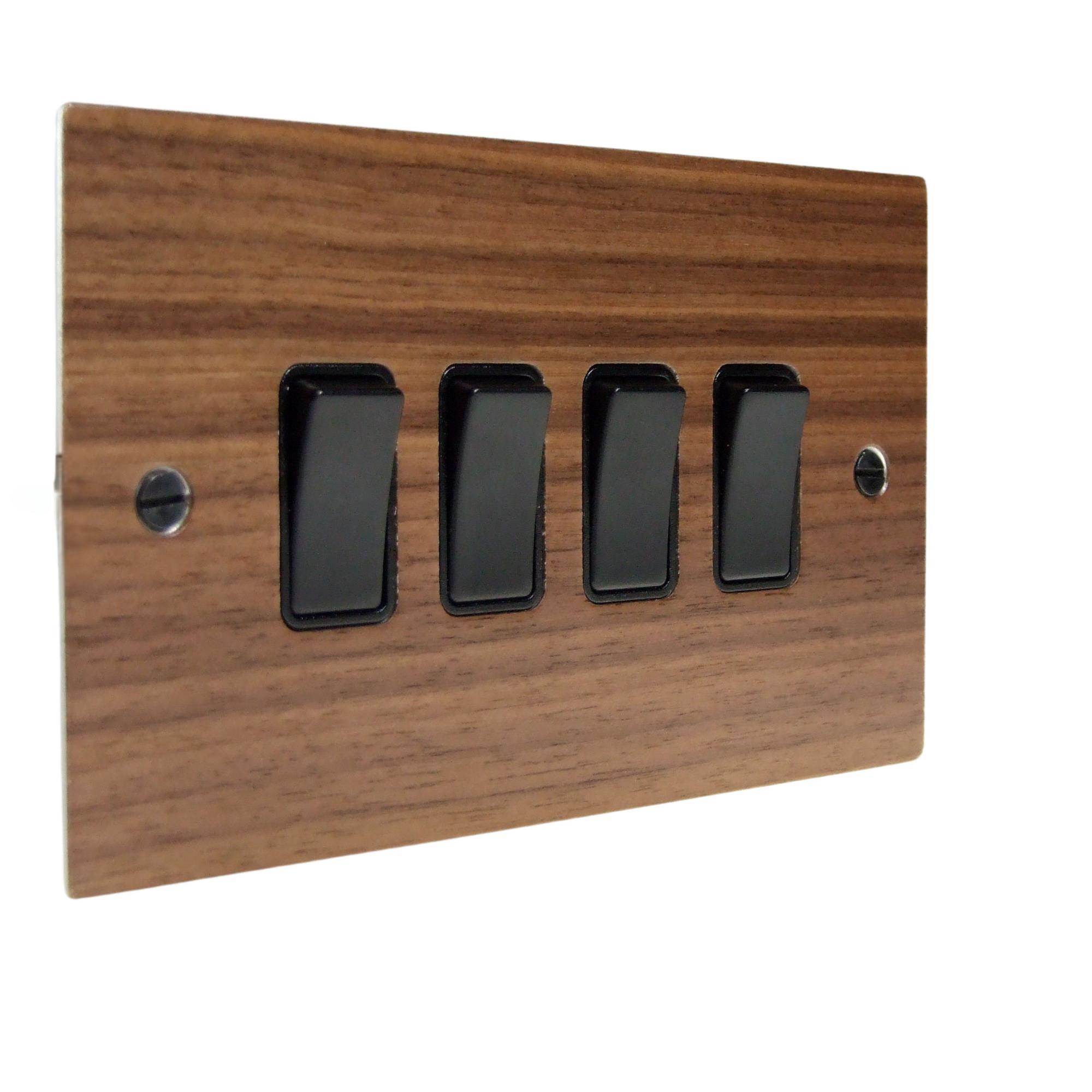 Walnut Veneer 4 Switch Light Switch Black