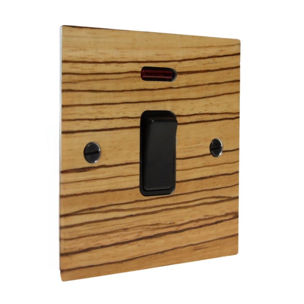 Zebranno Veneer Double Pole Switch Black with Neon