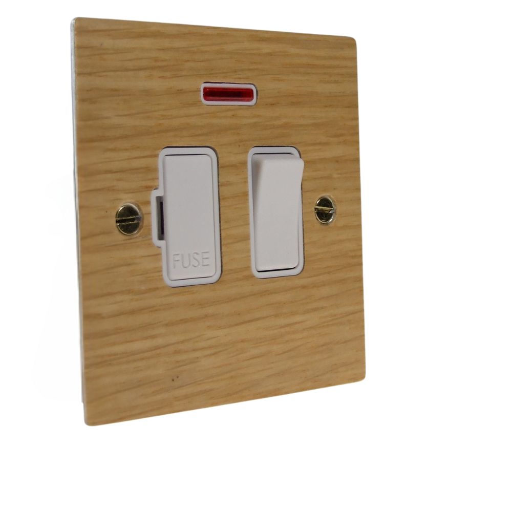 Oak Veneer Switch Fuse Spur White with Neon