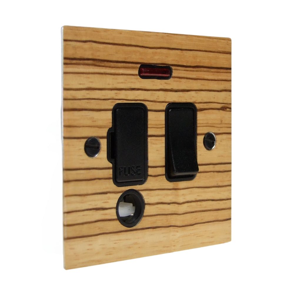 Zebranno Veneer Switch Fuse Spur Black with Neon and Cord Outlet