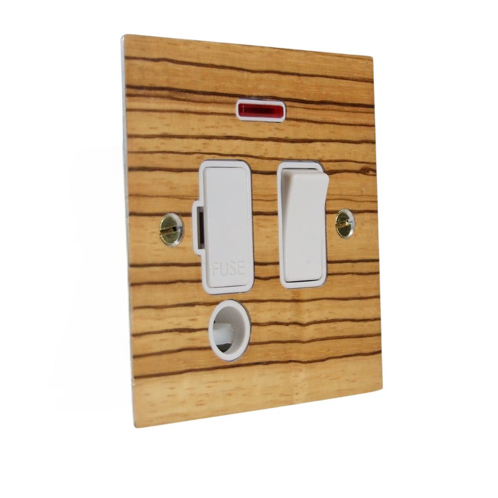 Zebranno Veneer Switch Fuse Spur White with Neon and Cord Outlet