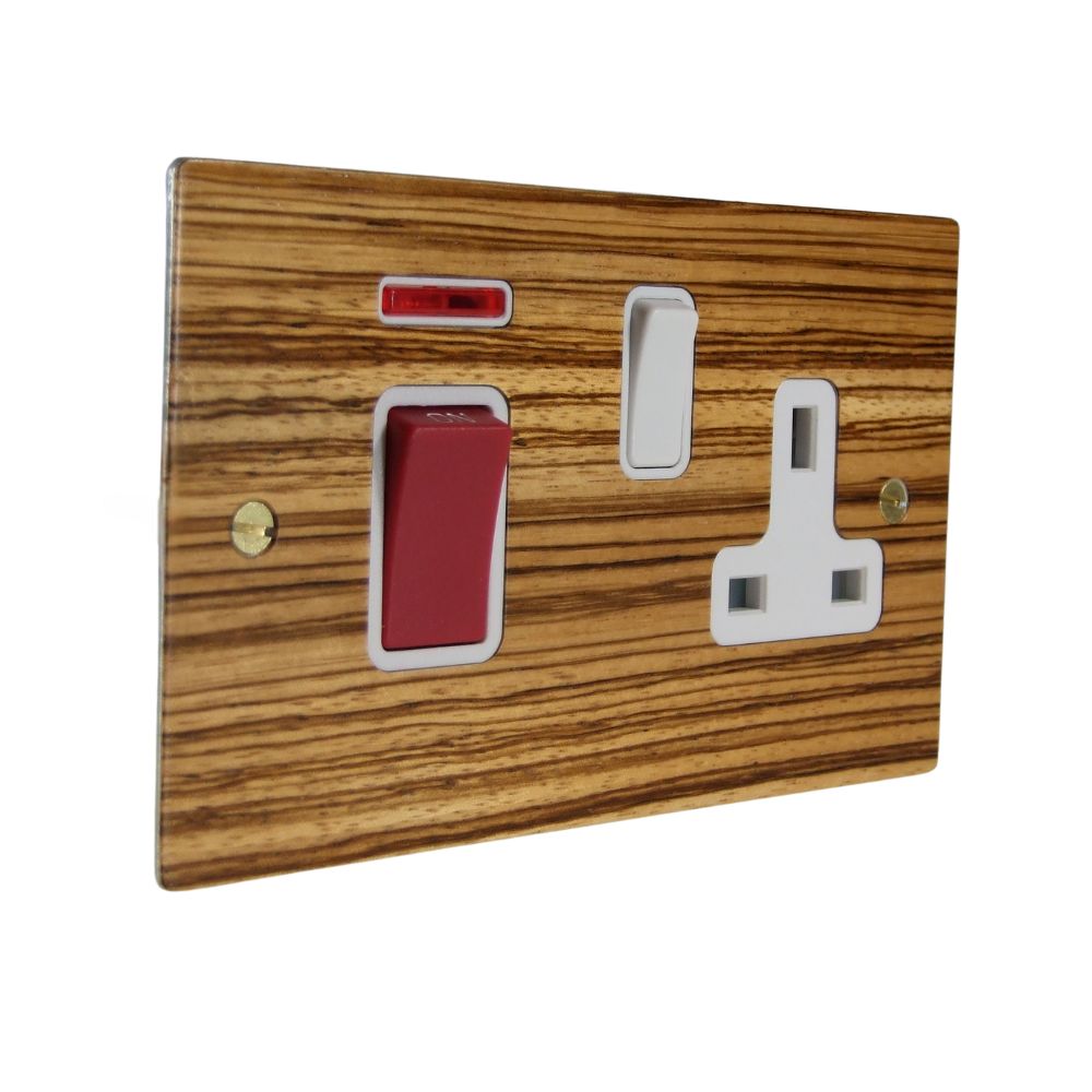 Zebranno Veneer Double Pole Cooker Switch with Single Switched Socket White