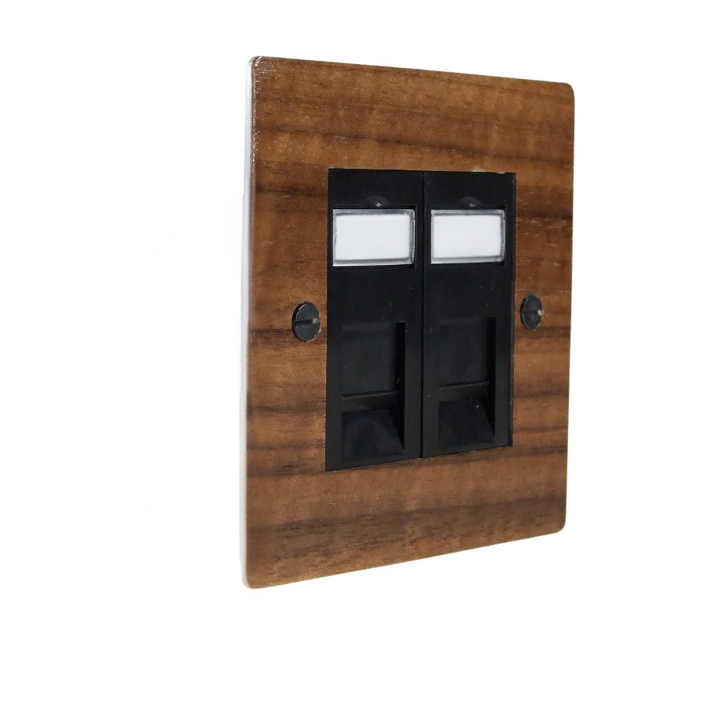 Walnut Veneer 2 Module RJ45 Cat 6 Black