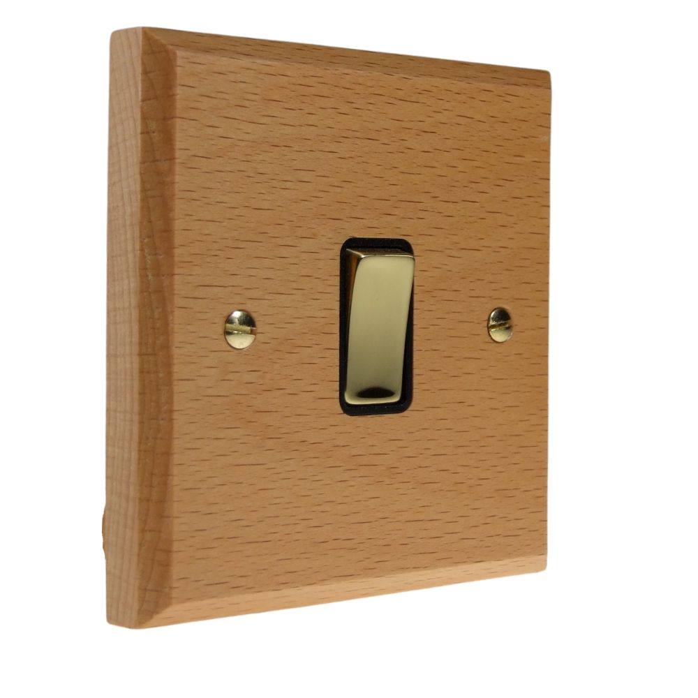 Scandic Beech 1G Polished Brass and Black Rocker Switch