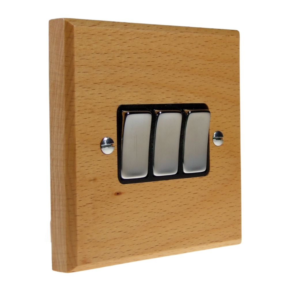 Scandic 3-Gang 2-Way 10-Amp Rocker Switch in Beech