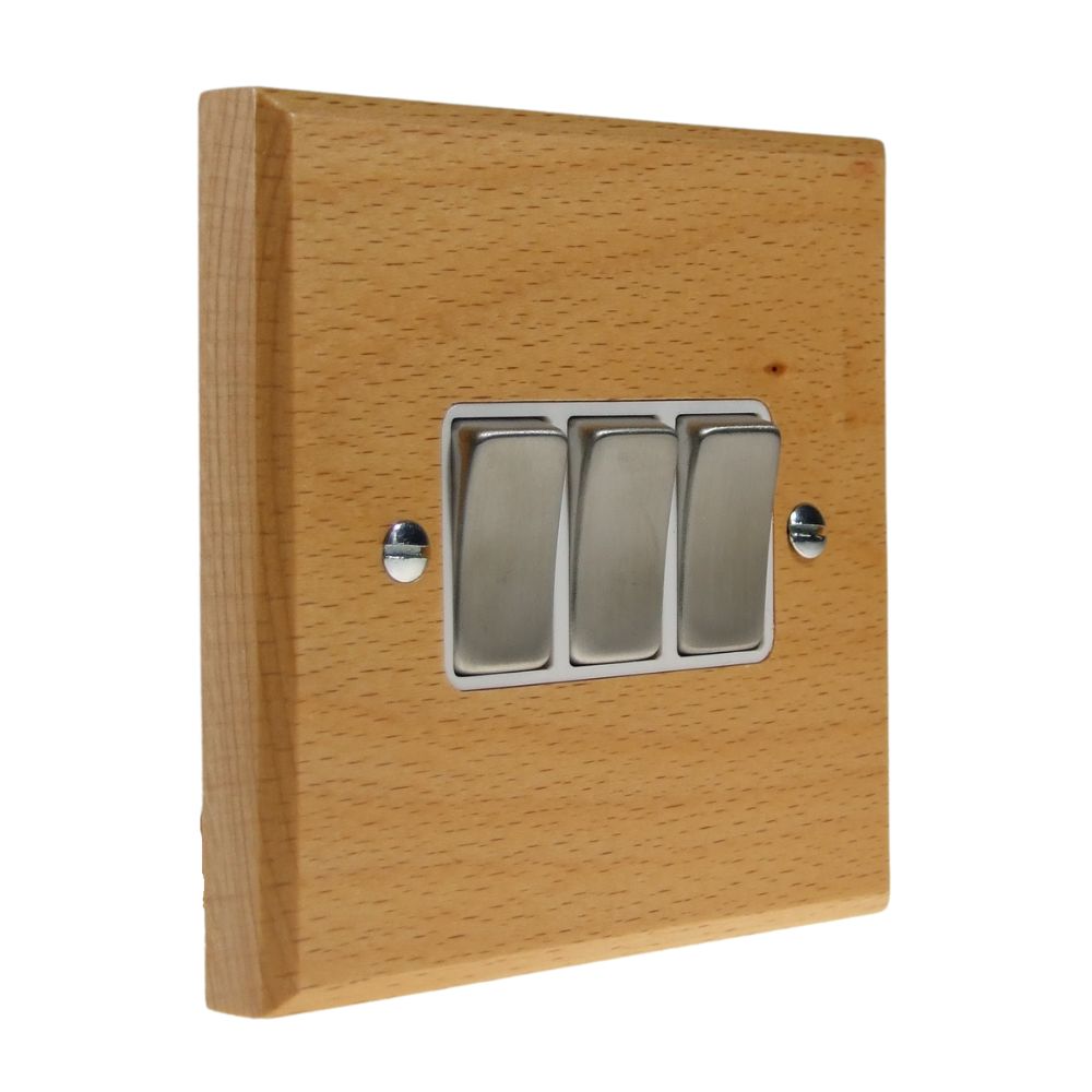 Scandic 3-Gang 2-Way 10-Amp Rocker Switch in Beech