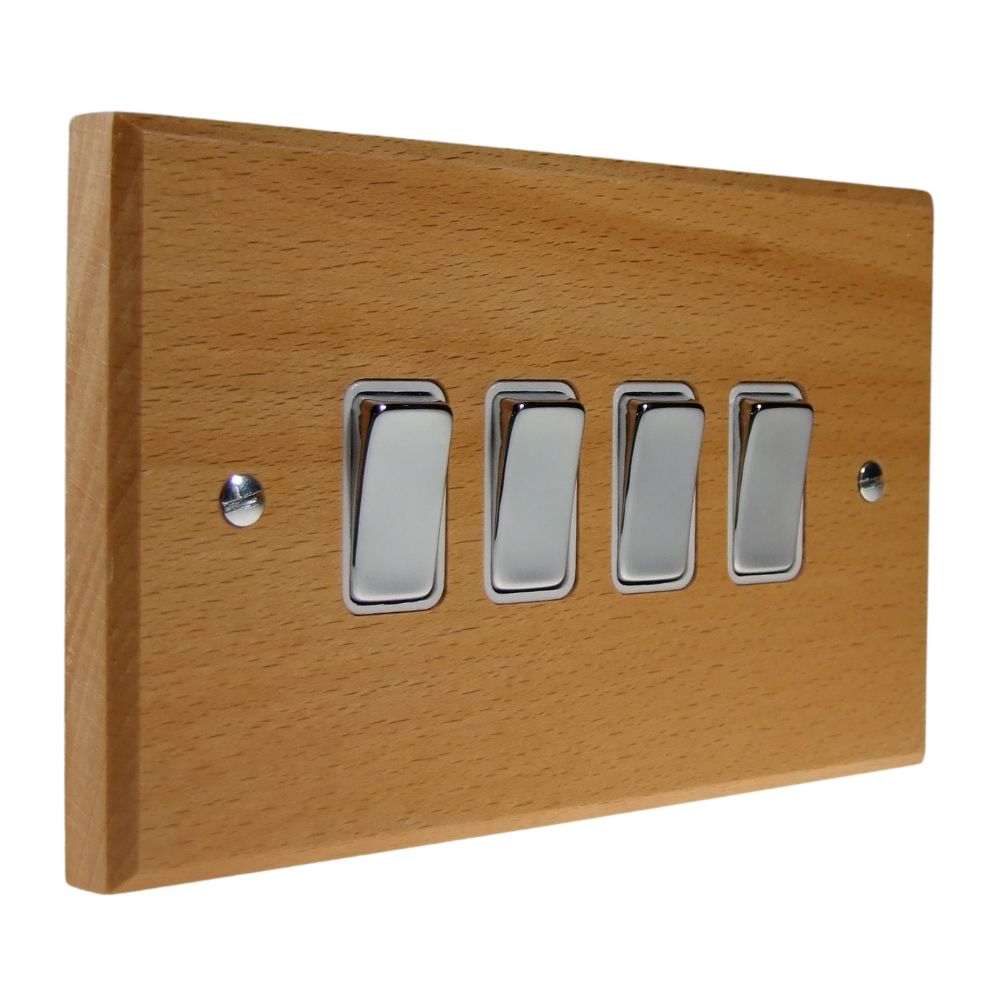 Scandic 4-Gang 2-Way 10-Amp Rocker Switch in Beech