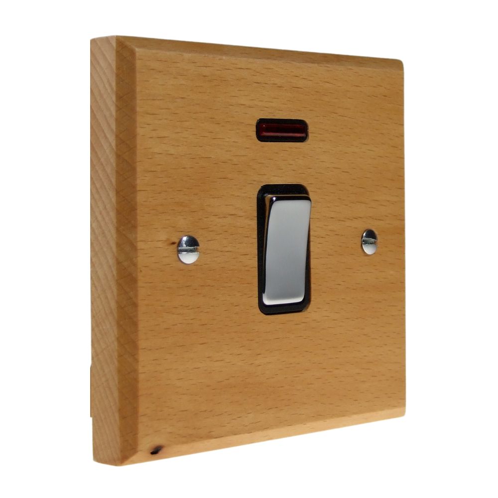 Scandic 1-Gang 20-Amp Double Pole Rocker Switch with Neon in Beech