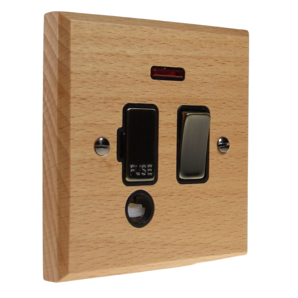 Scandic 1-Gang 13-Amp Switch Fuse Spur with Neon and Flex Outlet in Beech