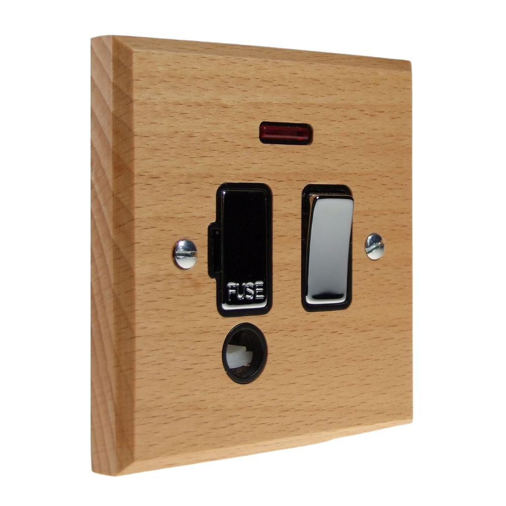 Scandic 1-Gang 13-Amp Switch Fuse Spur with Neon and Flex Outlet in Beech