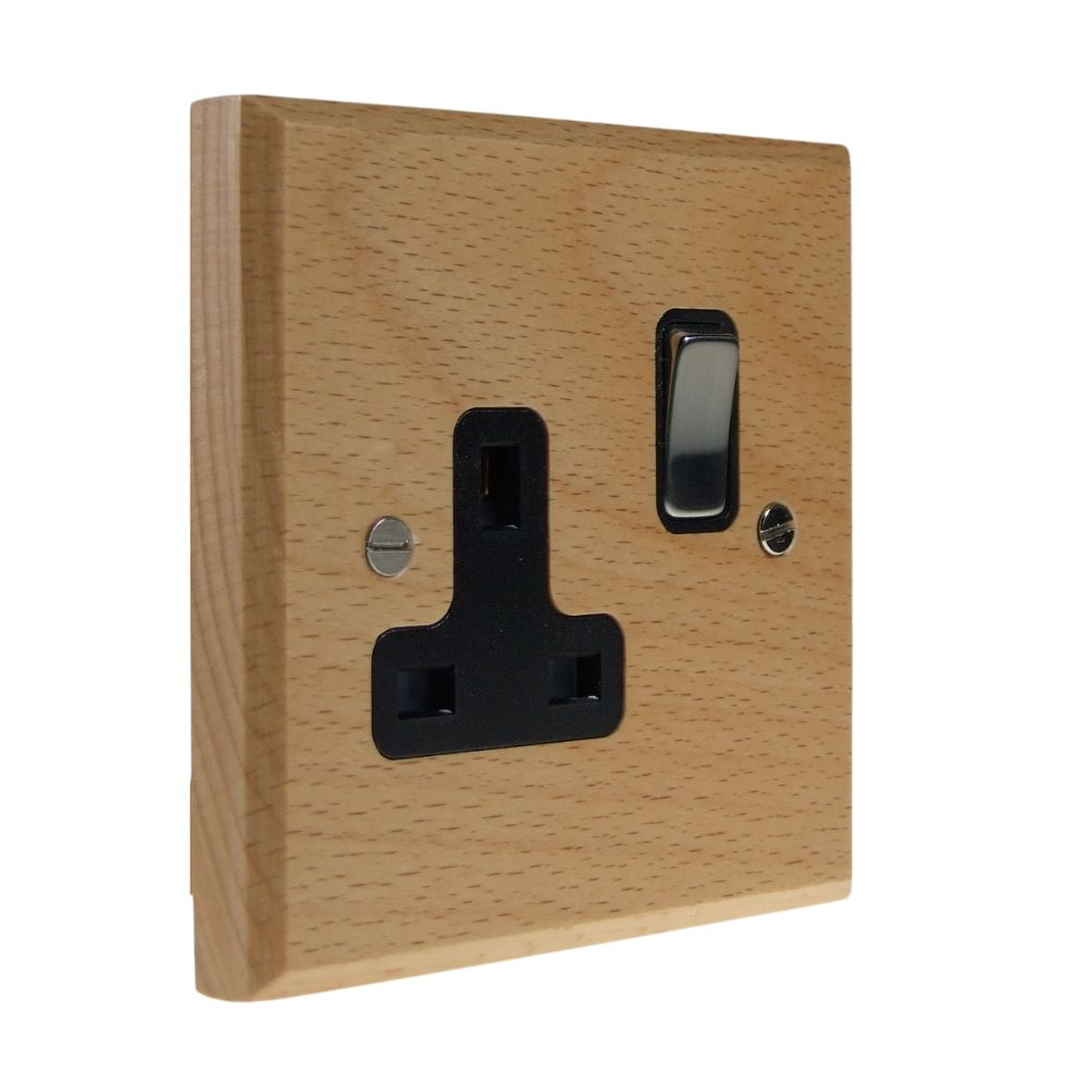 Scandic 1-Gang 13-Amp Switched Socket in Beech