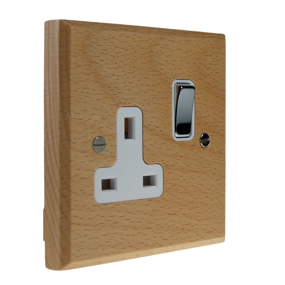 Scandic 1-Gang 13-Amp Switched Socket in Beech