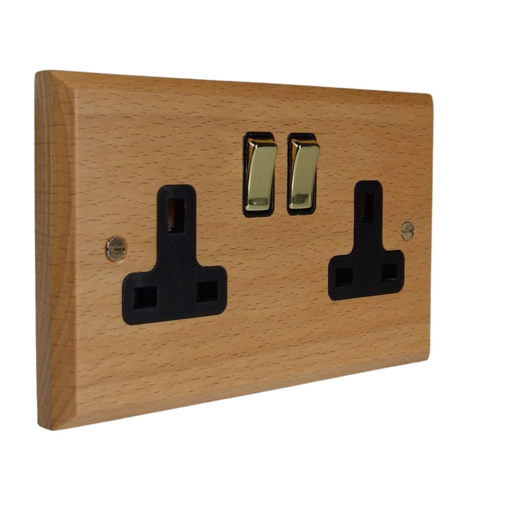 Scandic 2-Gang 13-Amp Switched Double Socket in Beech