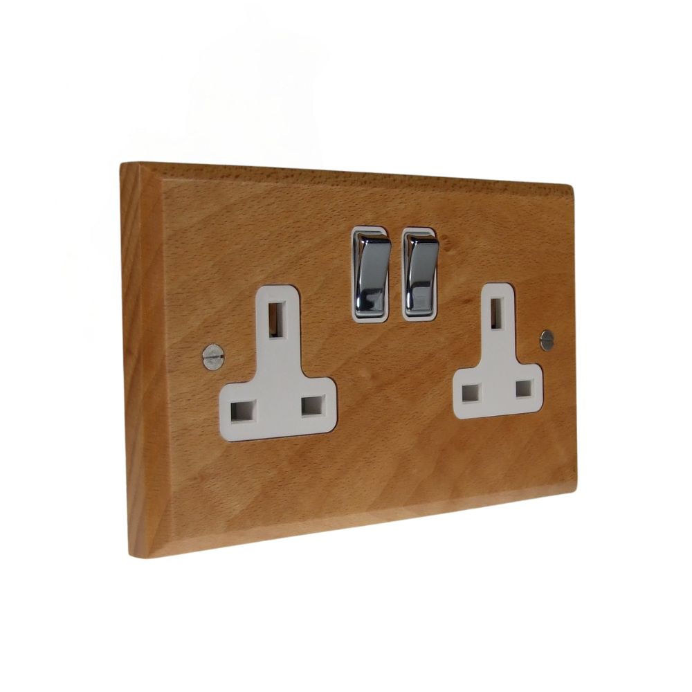 Scandic 2-Gang 13-Amp Switched Double Socket in Beech