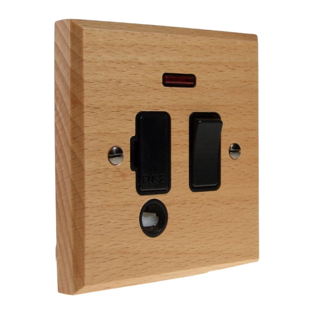 Scandic 1-Gang 13-Amp Switch Fuse Spur with Neon and Flex Outlet in Beech