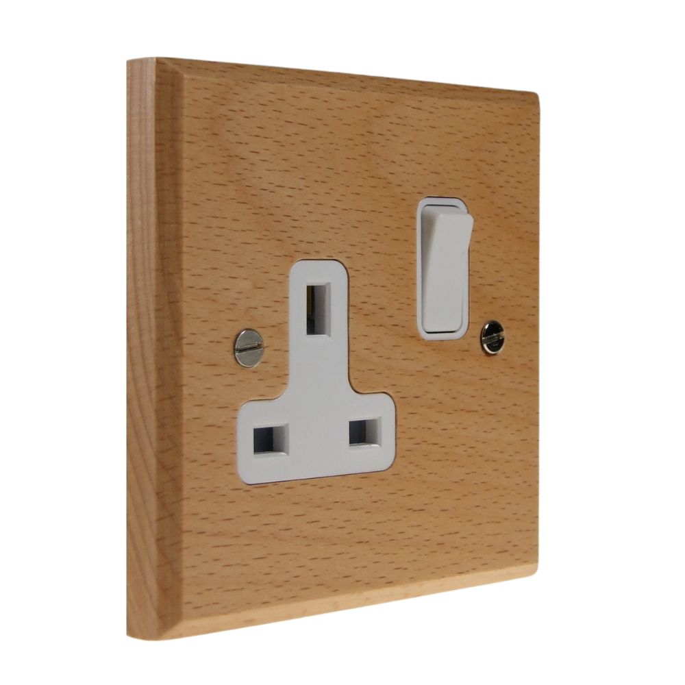 Scandic 1-Gang 13-Amp Switched Socket in Beech