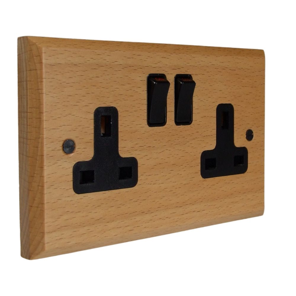 Scandic 2-Gang 13-Amp Switched Double Socket in Beech