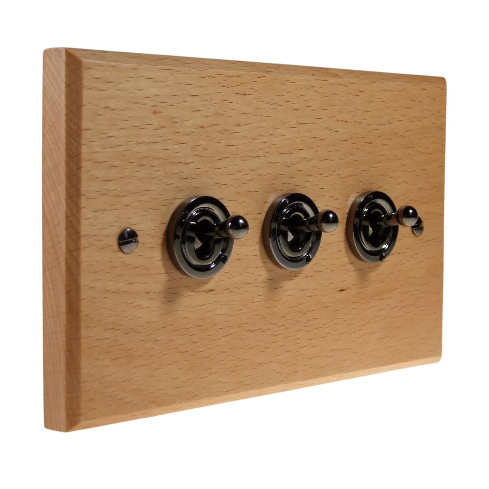Scandic 3-Gang 2-Way 10-Amp Period Toggle Switch in Beech