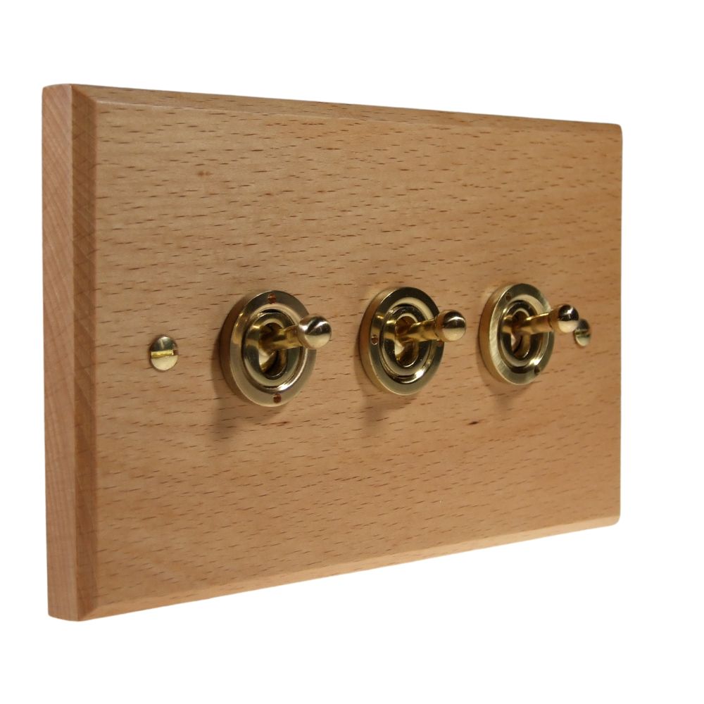 Scandic 3-Gang 2-Way 10-Amp Period Toggle Switch in Beech